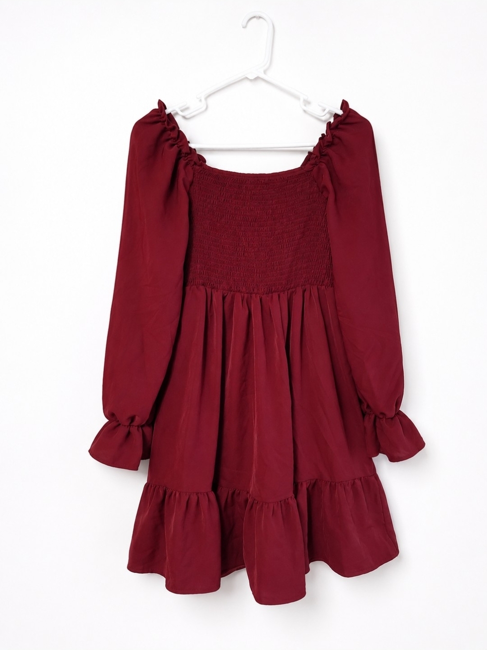 Burgundy Smocked Babydoll Puff Sleeve Boho Dress Medium EUC - Picture 5 of 6